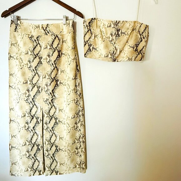 Helmut Lang Python Embossed Leather Top & Midi Skirt Sz 4 - Picture 2 of 6